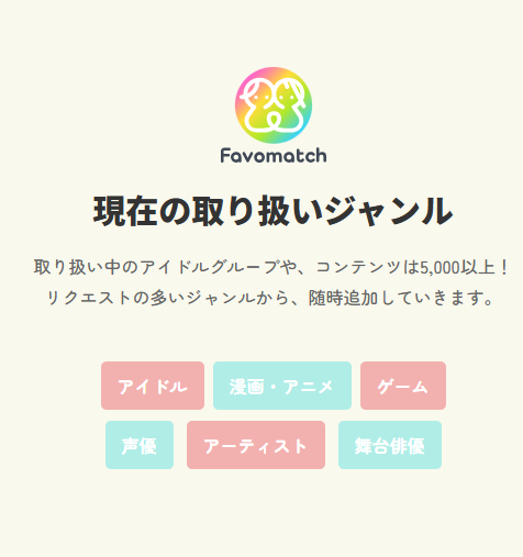 FavoMatchで扱っている推し活のジャンル