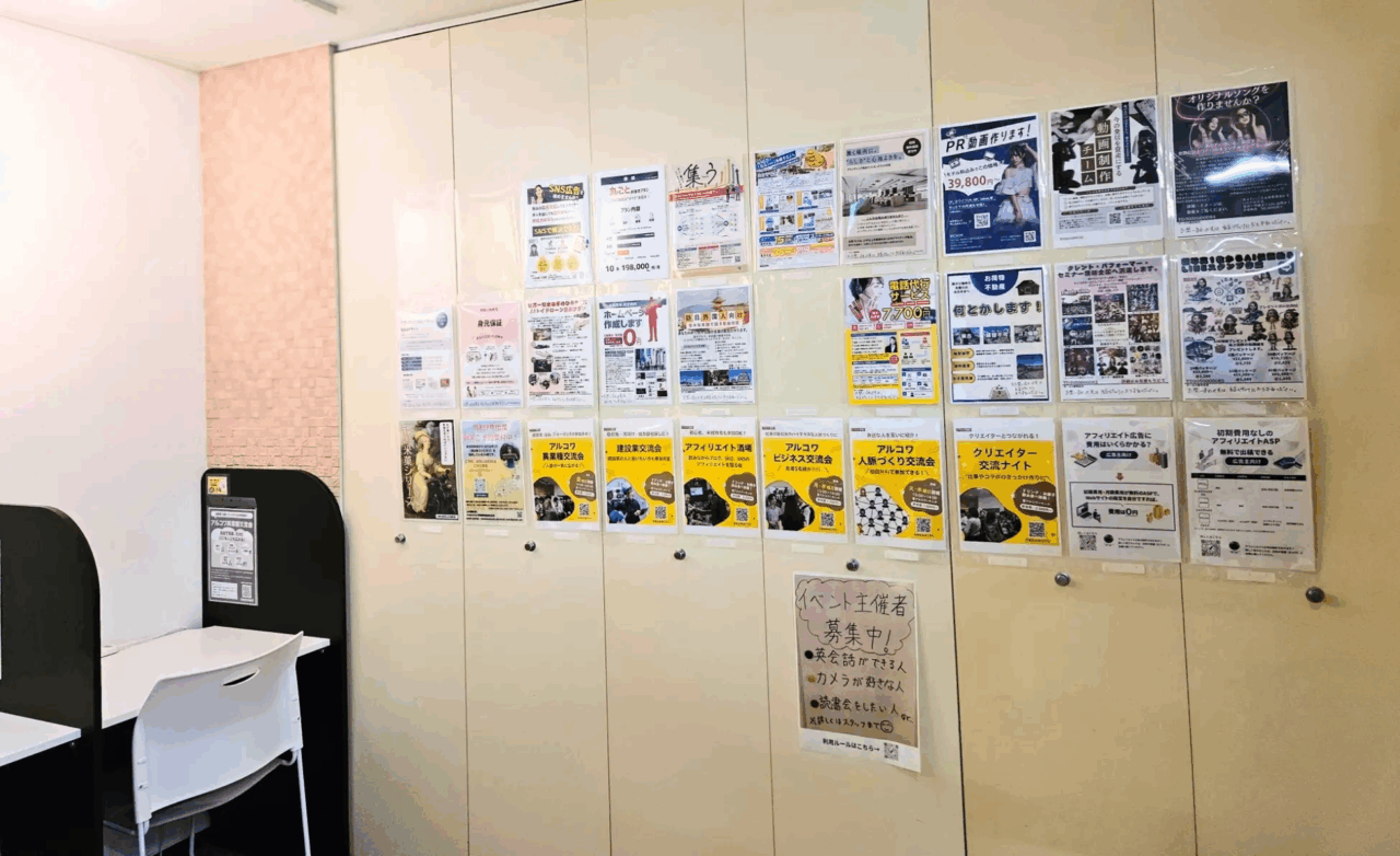 アルコワーキングのチラシ設置個所