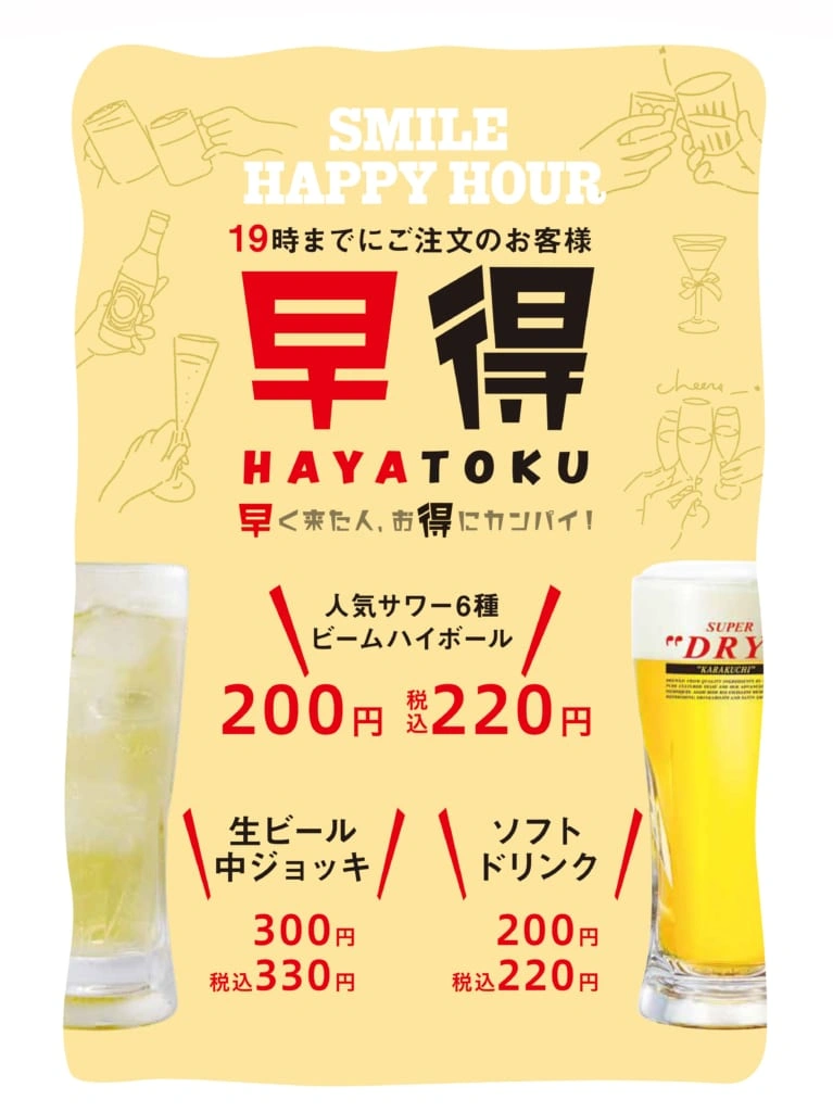 ハッピーアワーのドリンク料金